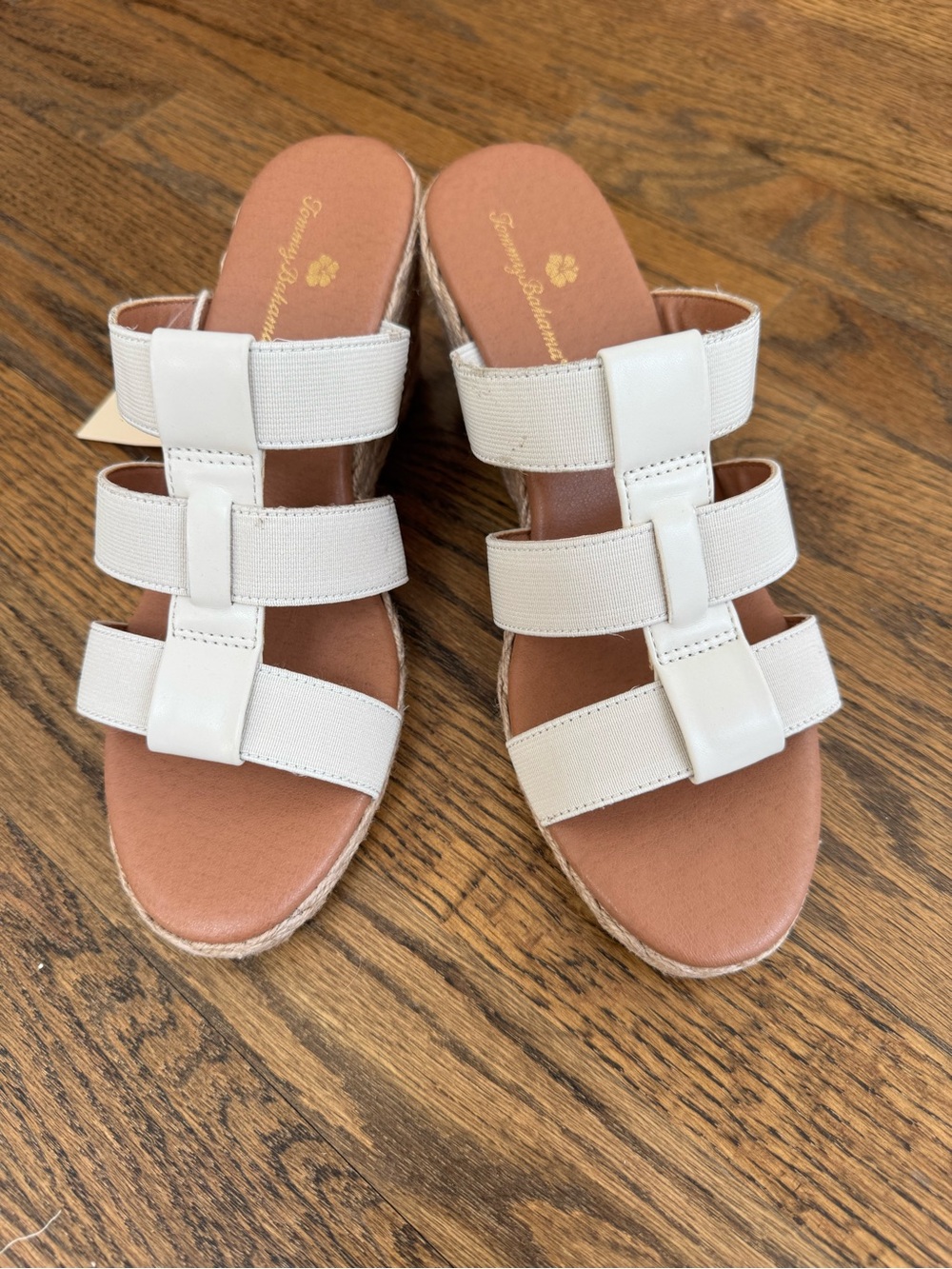 Tommy Bahama White/Beige Espadrille Wedge Slide Sandals with Triple Straps - Picture 3 of 8